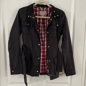 Banana Republic Black Utility Jacket with Red Plaid Lining